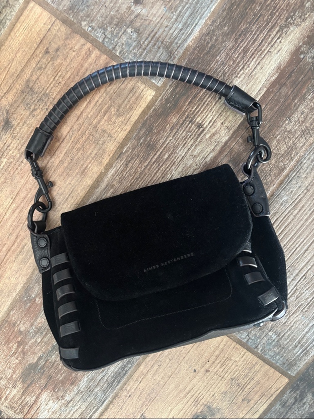 Aimee Kestenberg Zen Convertible Mini Black Suede Crossbody or Clutch Bag